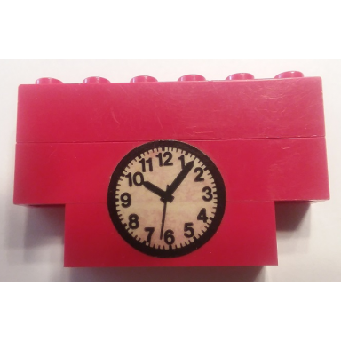 red stickered assembly 6 x 1 x 3 with clock pattern sticker - set 590 374-1 - 2 brick 1 x 6 1 brick 1 x 4
