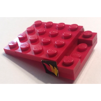 red stickered assembly 5 x 4 x 1 with classic fire logo pattern on both sides stickers - set 620 - 1 plate 4 x 4 3 plate 1 x 2 1 plate 2 x 4