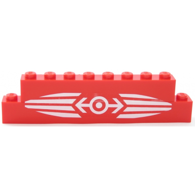red stickered assembly 10 x 1 x 2 with white train logo between stripes pattern sticker - set 10128 - 1 brick 1 x 10 1 brick 1 x 8
