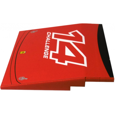 red stickered assembly 8 x 8 x 1 with 14 challenge and ferrari logo pattern sticker - set 8143 - 1 slope 10 6 x 8 2 tile 1 x 8