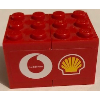 red stickered assembly 4 x 3 x 2 with shell and vodafone logos pattern model right side sticker - set 8654 - 2 container cupboard 2 x 3 x 2 - solid studs