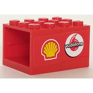 red stickered assembly 4 x 3 x 2 with shell and vodafone logos pattern model left side sticker - set 8672 - 2 container cupboard 2 x 3 x 2 - solid studs