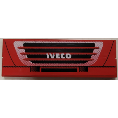 red stickered assembly 6 x 2 with white iveco black and white grille pattern sticker - set 8654 - 2 tile 1 x 6