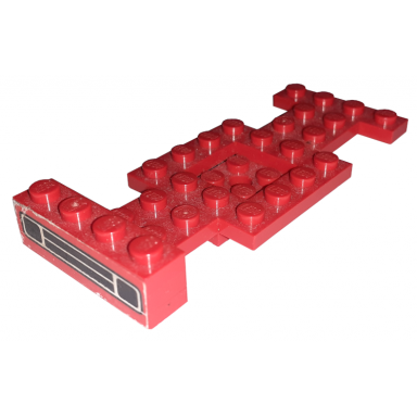 red stickered assembly 10 x 4 x 1 1 3 with car grille black on red background pattern sticker - set 623 - 1 vehicle base 4 x 10 x 2 3 with 2 x 2 recessed center with center hole first version 2 plate 1 x 4