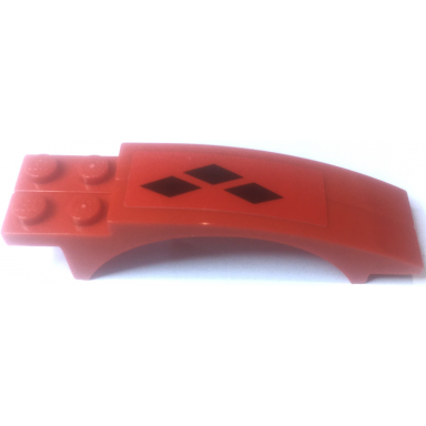 red stickered assembly 8 x 2 x 1 2 3 with 3 black diamonds pattern model left side back sticker - set 7886 - 2 slope curved 8 x 1 x 1 2 3 with arch and 2 recessed studs