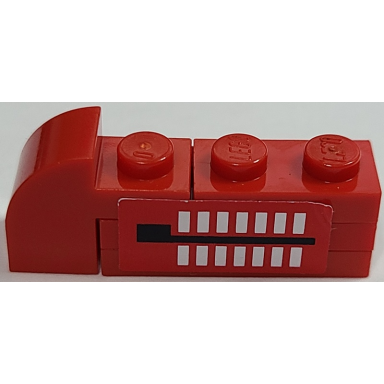 red stickered assembly 4 x 1 x 1 1 3 with white rectangles and black line on red background pattern model left side sticker - set 2556 - 1 plate 1 x 2 2 plate 1 x 3 1 slope curved 2 x 1 x 1 1 3 with recessed stud