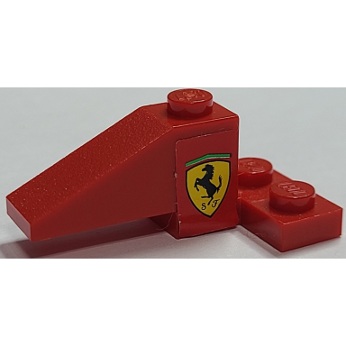 red stickered assembly 4 x 2 x 1 1 3 with ferrari logo on red background pattern model left side sticker - set 2556 - 1 slope 33 3 x 1 1 plate 2 x 2 corner