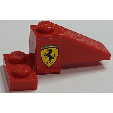 red stickered assembly 4 x 2 x 1 1 3 with ferrari logo on red background pattern model right side sticker - set 2556 - 1 slope 33 3 x 1 1 plate 2 x 2 corner