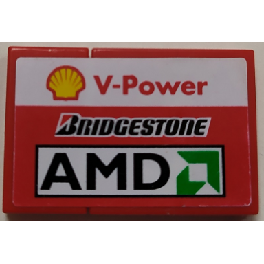 red stickered assembly 3 x 2 with shell v-power bridgestone and amd logo pattern model left side sticker - set 8142-2 - 1 tile 1 x 2 1 tile 2 x 2