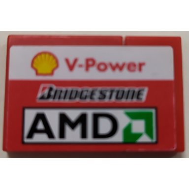 red stickered assembly 3 x 2 with shell v-power bridgestone and amd logo pattern model right side sticker - set 8142-2 - 1 tile 1 x 2 1 tile 2 x 2