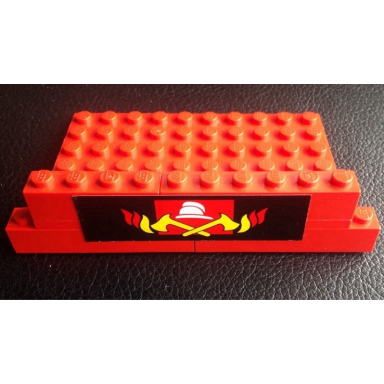 red stickered assembly 12 x 6 x 2 1 3 with wide fire pattern sticker - set 6382 - 3 brick 1 x 6 1 brick 1 x 4 1 plate 6 x 10