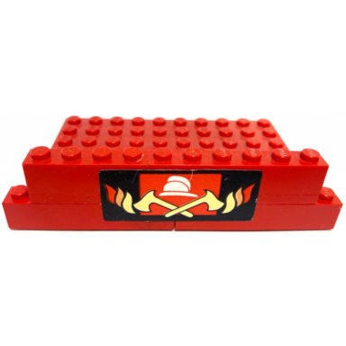 red stickered assembly 12 x 6 x 2 1 3 with narrow fire pattern sticker - set 6382 - 3 brick 1 x 6 1 brick 1 x 4 1 plate 6 x 10