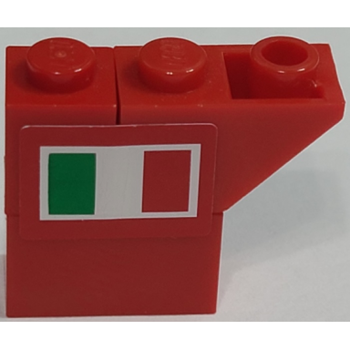 red stickered assembly 3 x 1 x 2 with italian flag on red background pattern model left side sticker - set 8157 - 1 brick 1 x 1 1 brick 1 x 2 1 slope inverted 45 2 x 1