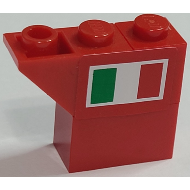 red stickered assembly 3 x 1 x 2 with italian flag on red background pattern model right side sticker - set 8157 - 1 brick 1 x 1 1 brick 1 x 2 1 slope inverted 45 2 x 1