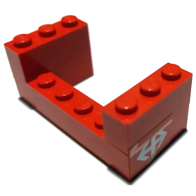 red stickered assembly 6 x 3 x 2 with white double arrow swiss federal railways pattern on both sides stickers - set 7730 - 2 brick 1 x 2 2 brick 1 x 3 1 brick 1 x 6