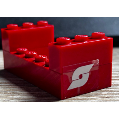 red stickered assembly 6 x 3 x 2 with white austrian railways pattern on both sides stickers - set 7730 - 2 brick 1 x 2 2 brick 1 x 3 1 brick 1 x 6