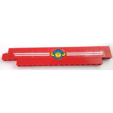 red stickered assembly 21 x 1 x 3 with box and arrows and globe on white stripes pattern model right side sticker - set 6542 - 1 brick 1 x 2 1 brick 1 x 3 4 brick 1 x 8 10 panel 1 x 2 x 1