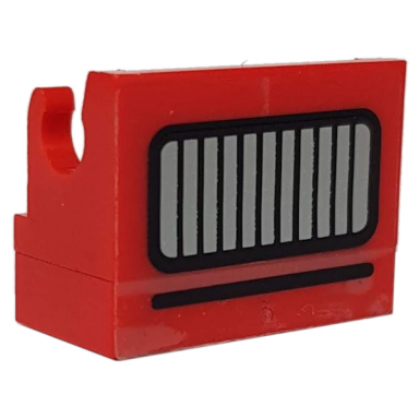 red stickered assembly 2 x 1 x 1 1 3 with black line and silver grille pattern sticker - set 5561 - 1 hinge brick 1 x 2 base 1 plate 1 x 2