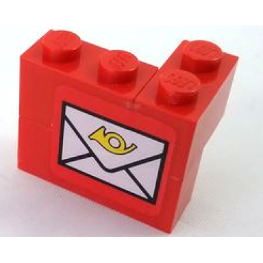 red stickered assembly 3 x 2 x 2 with mail envelope pattern model left side sticker - set 7819 - 2 brick 1 x 2 1 brick 1 x 3