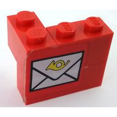 red stickered assembly 3 x 2 x 2 with mail envelope pattern model right side sticker - set 7819 - 2 brick 1 x 2 1 brick 1 x 3