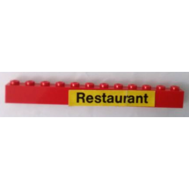 red stickered assembly 12 x 1 x 1 with restaurant pattern sticker - set 148 - 1 brick 1 x 4 1 brick 1 x 8