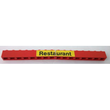 red stickered assembly 16 x 1 x 1 with restaurant pattern sticker - set 148 - 2 brick 1 x 8