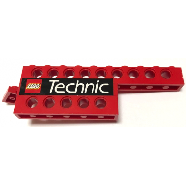 red stickered assembly 12 x 1 x 2 2 3 with lego technic logo pattern model left side sticker - set 8440 - 1 plate 1 x 4 1 plate 1 x 6 1 hinge plate 1 x 4 swivel 1 technic brick 1 x 6 with holes 1 technic brick 1 x 10 with holes