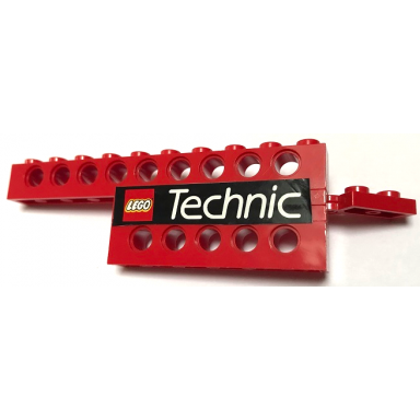 red stickered assembly 12 x 1 x 2 2 3 with lego technic logo pattern model right side sticker - set 8440 - 1 plate 1 x 4 1 plate 1 x 6 1 hinge plate 1 x 4 swivel 1 technic brick 1 x 6 with holes 1 technic brick 1 x 10 with holes
