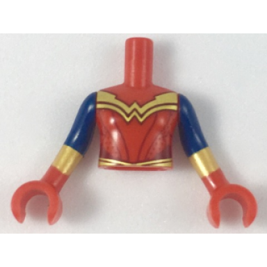 red torso mini doll girl armor with gold stripes and belt pattern red arms with hands with dark blue short sleeves and gold cuffs