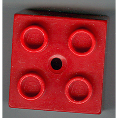 red duplo brick 2 x 2 with small center hole pull toy knob