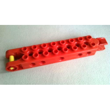red duplo toolo brick 2 x 8 with 10 side screw sockets swivel bracket end and clip end