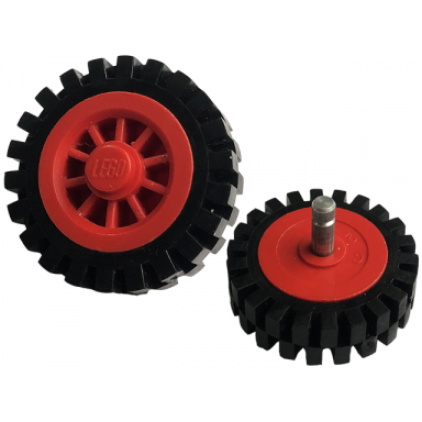 red wheel spoked 2 x 2 with stud with black tire 24mm d x 8mm offset tread - interior ridges bb0019 3483