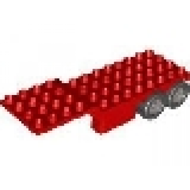 red duplo trailer four rear wheels elevated front end 4 x 12