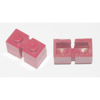 red brick 1 x 2 without bottom tube slotted with 2 slots opposite