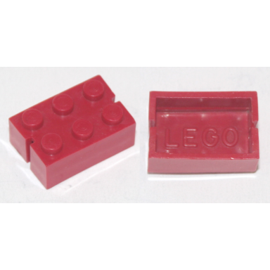 red brick 2 x 3 without bottom tubes slotted with 2 slots opposite