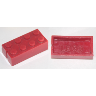 red brick 2 x 4 without bottom tubes slotted with 1 slot