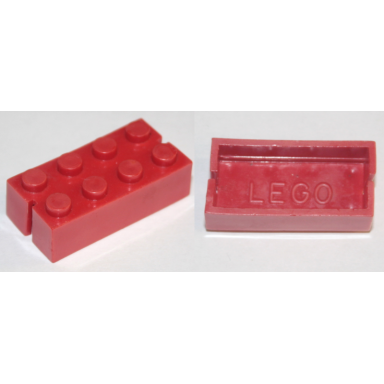 red brick 2 x 4 without bottom tubes slotted with 2 slots opposite
