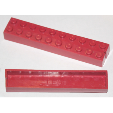 red brick 2 x 10 without bottom tubes slotted with 1 slot