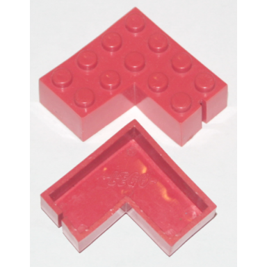 red brick 4 x 4 corner without bottom tubes slotted with 1 slot right side