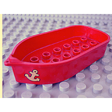 red duplo boat with 12 studs and anchor pattern