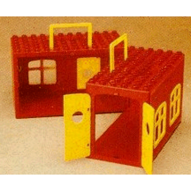 red duplo building 12 x 12 with doors windows and handles