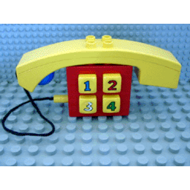 red duplo push-button telephone brick with ear mouthpiece for humans