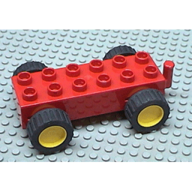 red duplo car base 2 x 6 pullback motor with yellow wheels black tires
