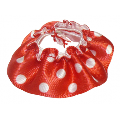 red duplo wear cloth skirt satin with large white polka dots pattern knee length 18mm