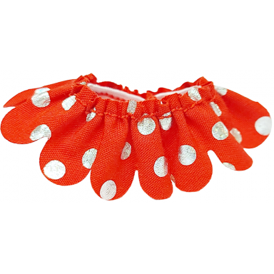 red duplo wear cloth skirt child size scalloped with silver polka dots pattern