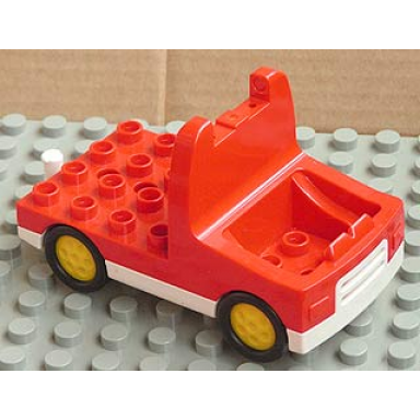 red duplo truck with 4 x 4 flatbed plate and white base
