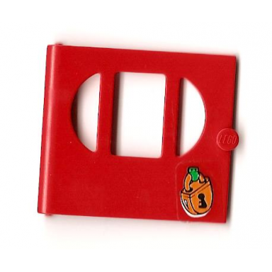 red fabuland door with oval pane in 3 sections with padlock pattern sticker - set 3669