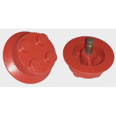 red train wheel with 2 x 2 stud center traction teeth