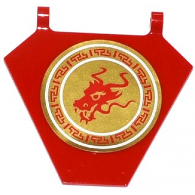 red flag 5 x 6 hexagonal with red dragon head in gold circle pattern on both sides stickers - set 70728