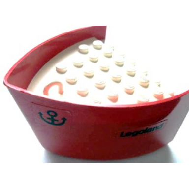 red boat hull smooth bow 5 x 6 x 3 1 3 with white deck with legoland and anchor pattern on both sides stickers - sets 310-3 311-1 312-3